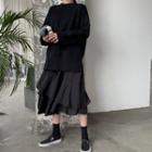 Plain Sweater / Ruffle Hem Midi Skirt