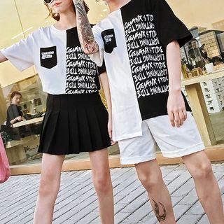Couple Matching Elbow-sleeve Asymmetric Hem T-shirt