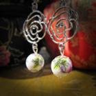 Printed Ceramic Bead Floral Dangle Earring