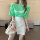 Short-sleeve Lettering T-shirt / Asymmetrical Mini Pencil Skirt