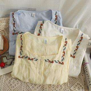 Embroidered Square-neck Loose Light Shirt