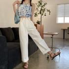 Short-sleeve Cropped T-shirt / Printed Camisole Top / Plain Wide-leg Pants