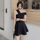 Sleeveless Asymmetric Shoulder Cutout Dress