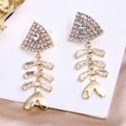 Rhinestone Fish Bone Drop Earring 6 - 1 Pair - Gold - One Size