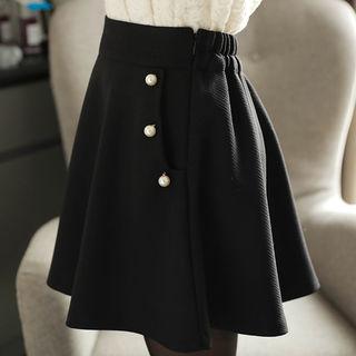 Inset Shorts Faux-pearl Flared Miniskirt