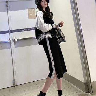 Set: Button Baseball Jacket + Midi A-line Skirt