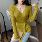 Belted-waist V-neck Sweater