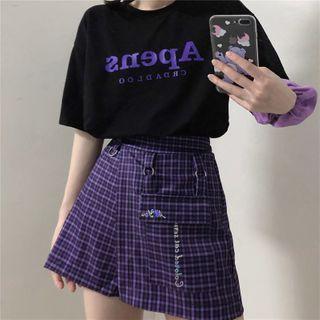 Elbow-sleeve Letter T-shirt / A-line Skirt