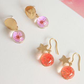 Dried Flower Glass Ball & Star Dangle Earring