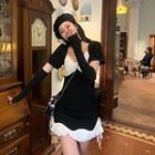 Set: Short-sleeve Drawstring Mini A-line Dress + Arm Sleeves Black - One Size