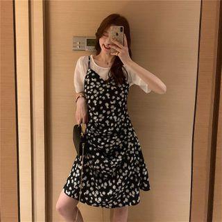 Floral Strappy A-line Dress / Short-sleeve Top