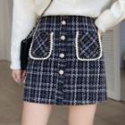 Plaid Beaded Mini Skirt