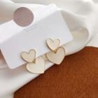 Glaze Heart Dangle Earring 1 Pair - Ear Studs - White & Gold - One Size