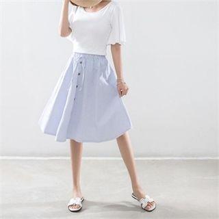 Drawstring-waist Striped Skirt