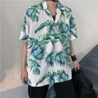 Leaf Print Short-sleeve Shirt White - One Size