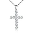 14k Italian White Gold Diamond-cut Religious Cross Necklace (16), Women Jewelry In Gift Box