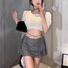 Tie-strap Mini A-line Skirt / Cropped T-shirt
