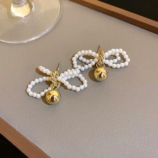 Bow Faux Pearl Bell Alloy Dangle Earring 1 Pair - Silver Needle - Gold - One Size