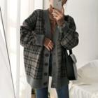 Houndstooth V-neck Loose-fit Cardigan