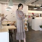 Mock-neck Long Chiffon Dress
