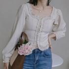 Frill-trim Long-sleeve Cropped Blouse