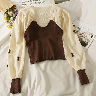 2-tone Ribbon-accent Knit Top