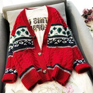 Contrast Color Cable-knit Cardigan
