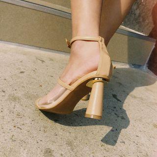 Sheer-panel T-strap Pointy Mary Jane Pumps