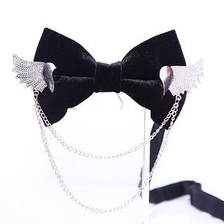 Chain Detail Velvet Bow Tie