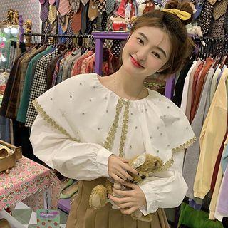 Wide Collar Embellished Blouse