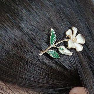 Flower Glaze Earring 1 Pc - Flower - Dark Green & White - One Size