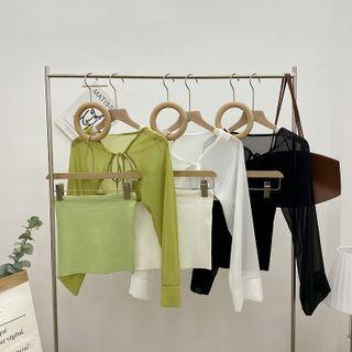 Set: Strapless Knit Top + Long-sleeve Shrug