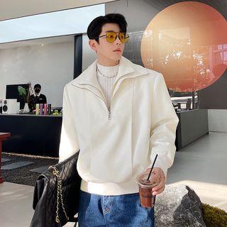 Long-sleeve Plain Half-zip Pullover