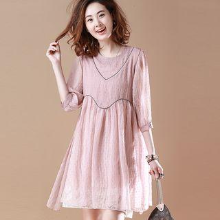 Lace Trim Elbow-sleeve A-line Dress