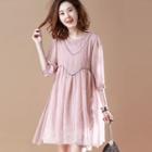Lace Trim Elbow-sleeve A-line Dress