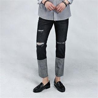 Color-block Cut-off Detailed Jeans