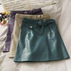 Faux-leather A-line Mini Skirt With Belt