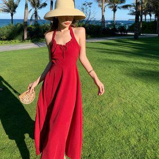 Open-back Halter Midi Sundress