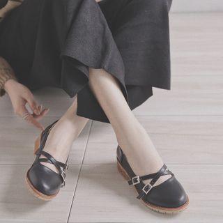 Low Heel Rhinestone Buckle Mary Jane Pumps