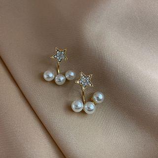 Star Rhinestone Faux Pearl Swing Earring