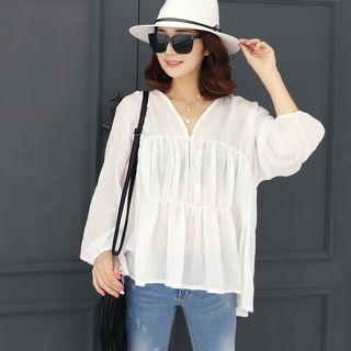 V-neck Puff-sleeve Empire Top
