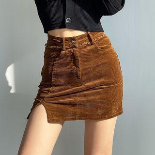High Waist Corduroy Mini Pencil Skirt