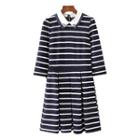 Stripe 3/4-sleeve Collared Dress
