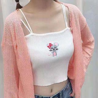 Mouse Embroidered Knit Camisole Top