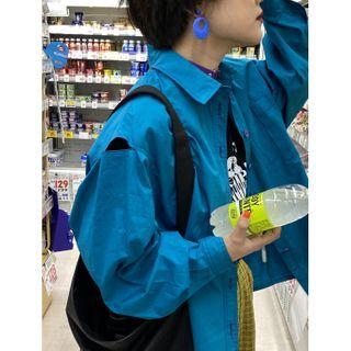 Contrast Stitching Cutout Long-sleeve Shirt
