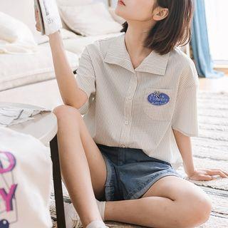 Pocket-front Pinstripe Short-sleeve Shirt