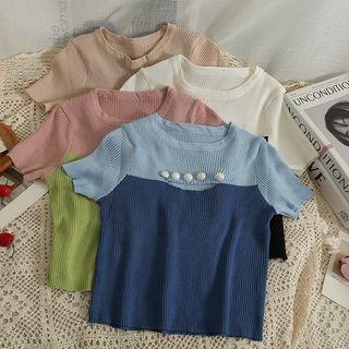 Window-front Colorblock Crop T-shirt