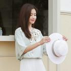 Elbow-sleeve Dotted Collar T-shirt