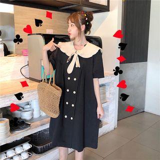 Short-sleeve Wide Collar Double Breasted Dress
