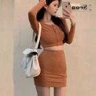 Set: Single-breasted Top + A-line Mini Skirt